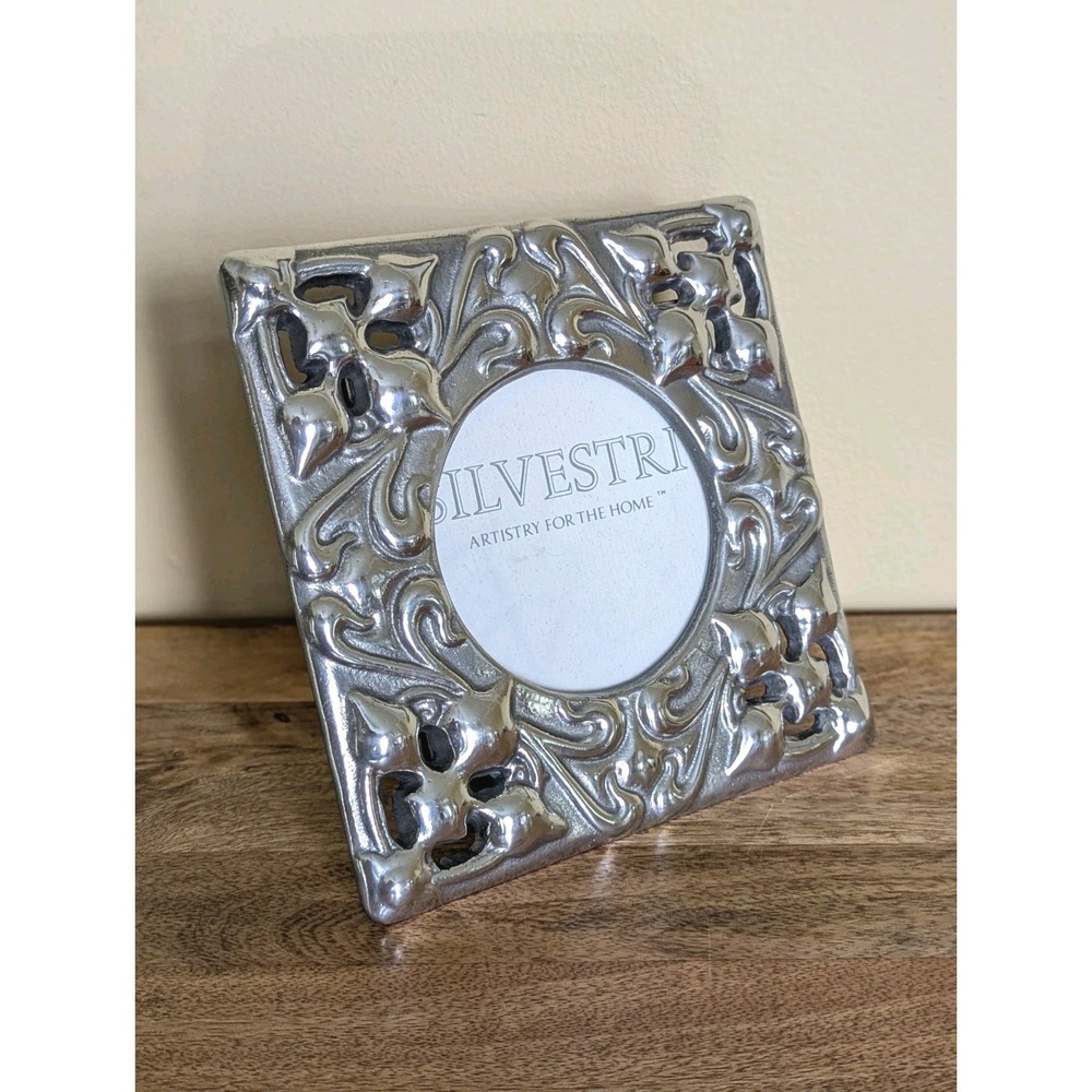 Silvestri Silver SQUARE 6x6 Picture Frame CIRCLE PHOTO Chunky Ornate Heavy